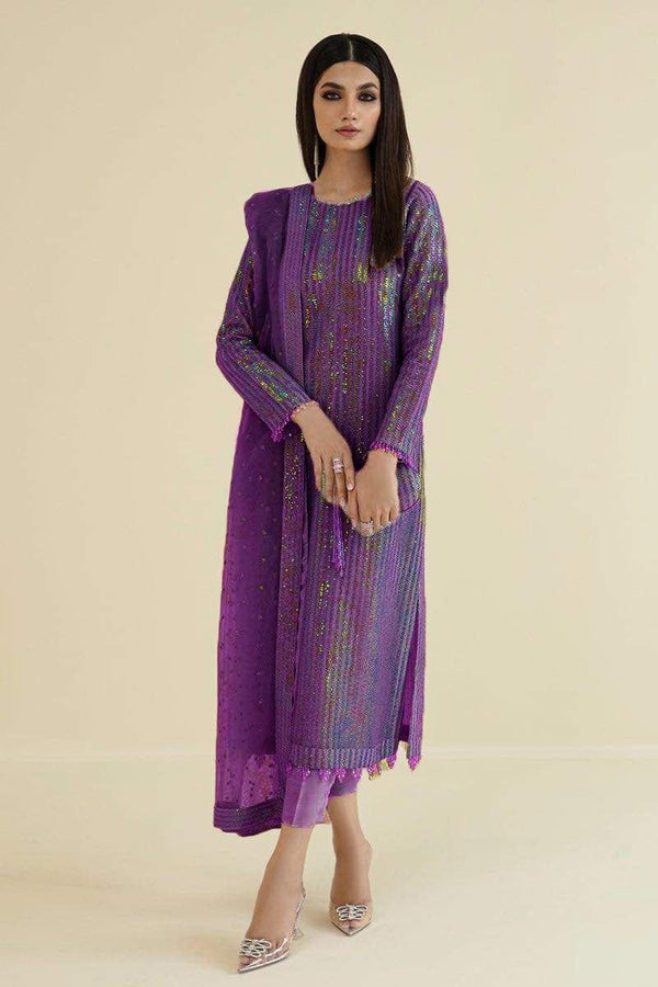 Baroque Chiffon Suit-Purple-Chiffon-Aarasta
