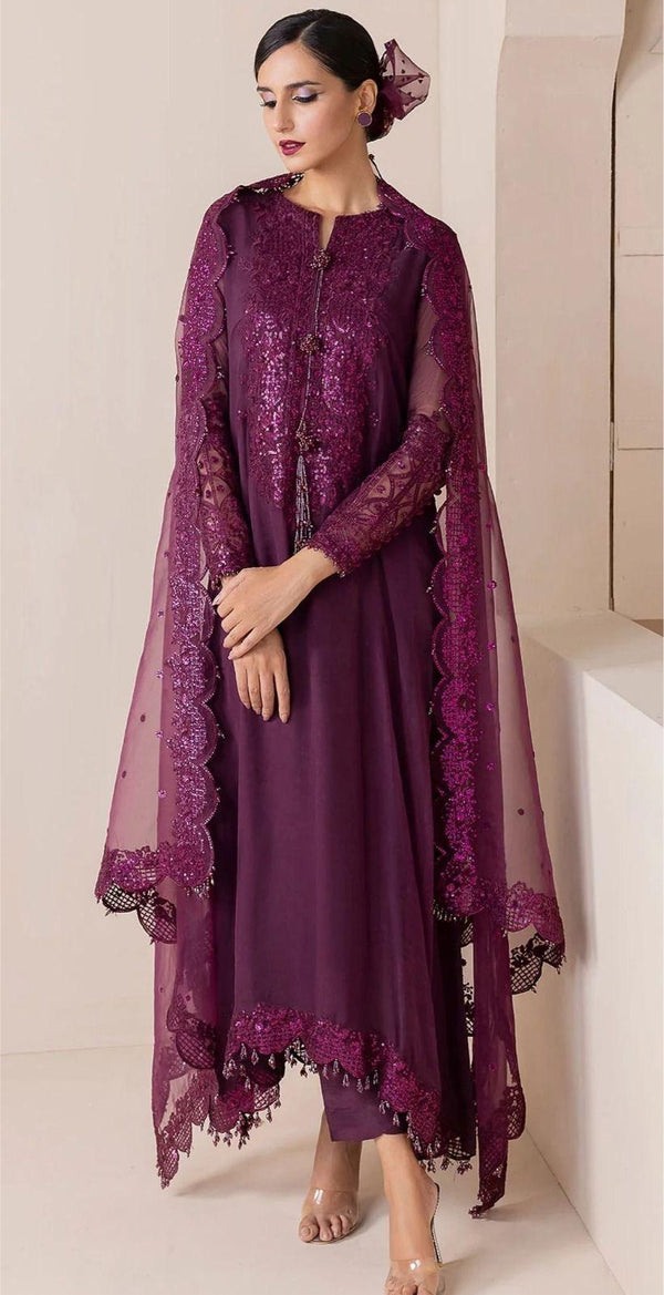 Baroque Chiffon Suit-Purple-Chiffon-Aarasta