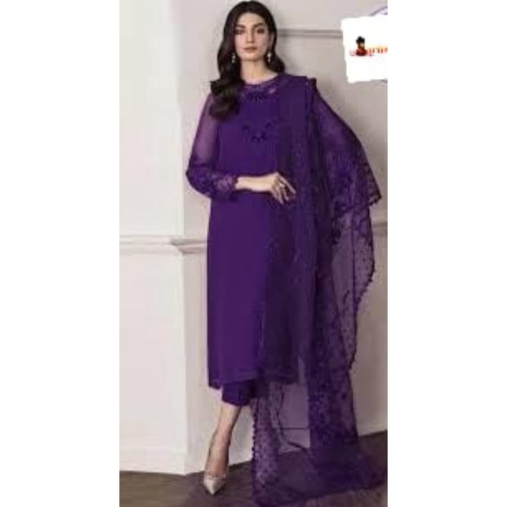 Baroque Chiffon Suit-Purple-Chiffon-Aarasta