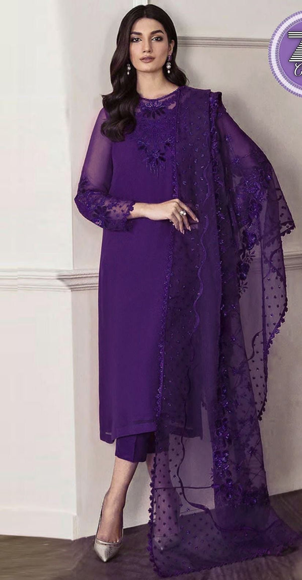 Baroque Chiffon Suit-Purple-Chiffon-Aarasta