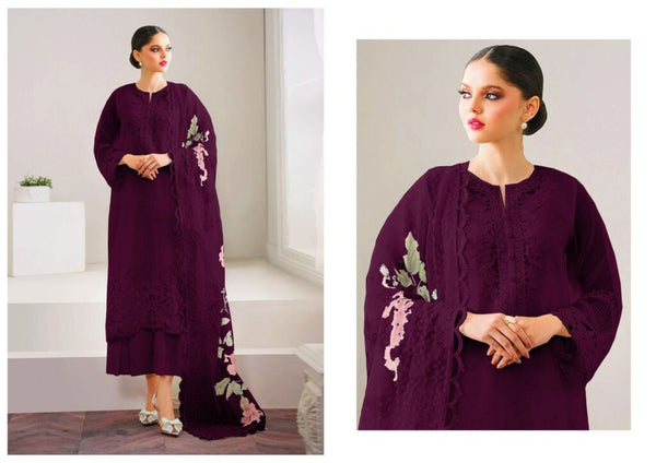 Baroque Organza Suit-Purple-Organza-Aarasta