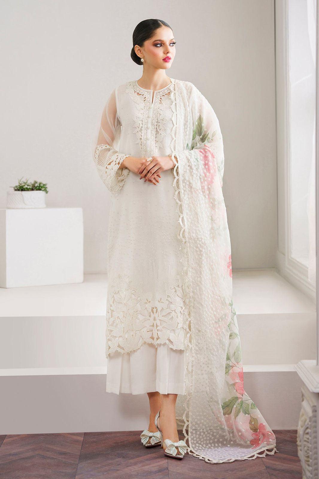 Baroque Organza Suit-White-Organza-Aarasta