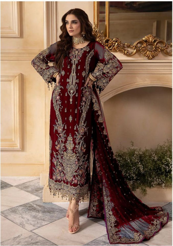 Charizma Chiffon Suit-Maroon-Chiffon-Aarasta
