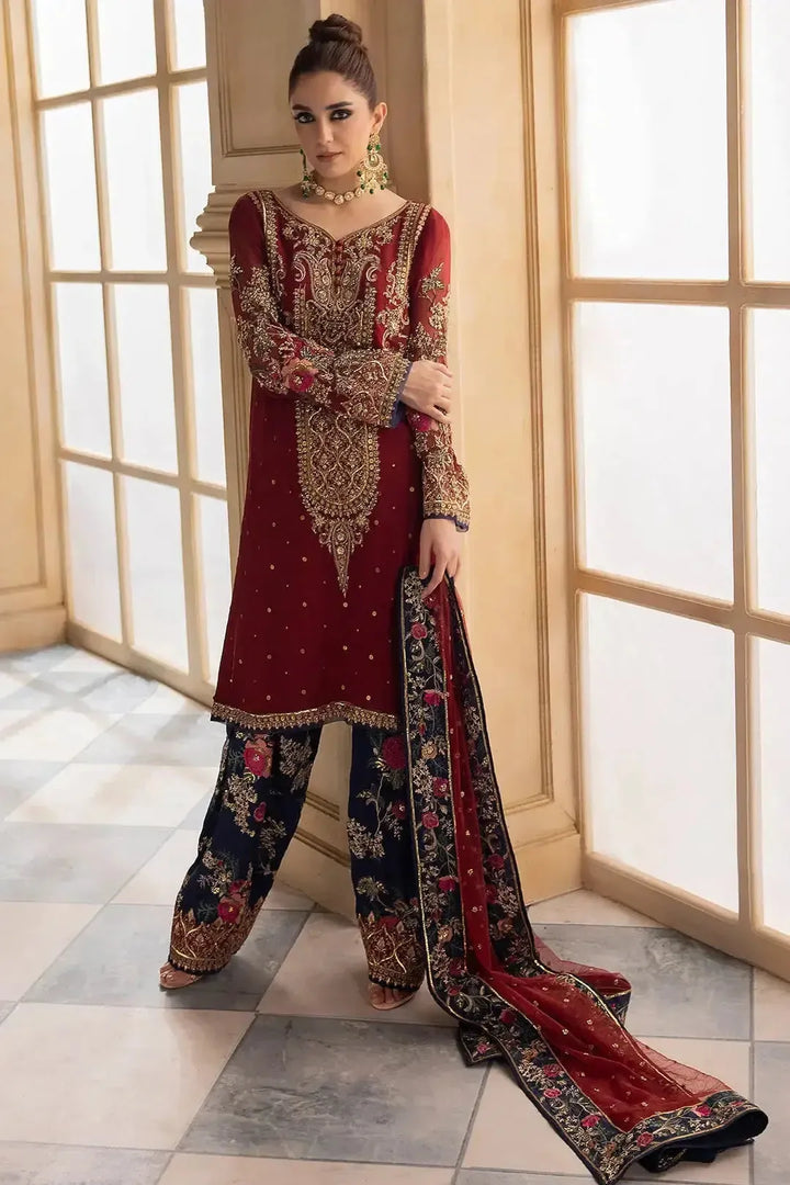 Charizma Chiffon Suit-Red-Chiffon-Aarasta