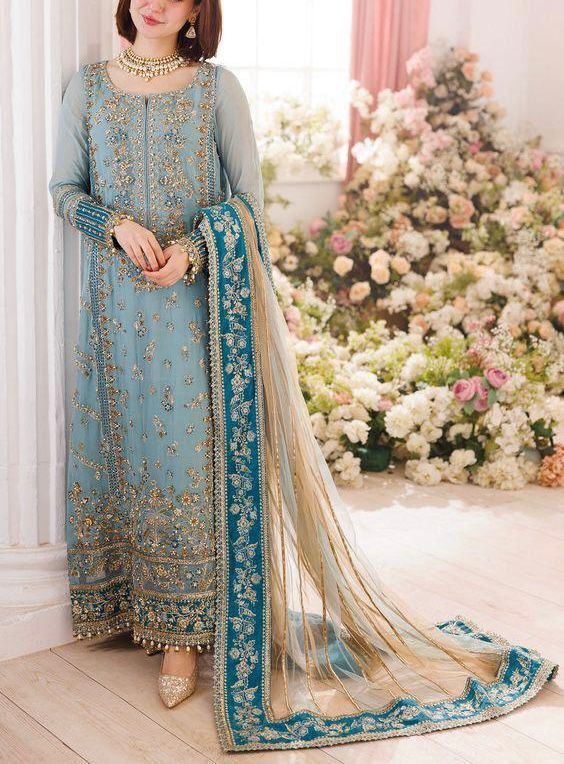 Charizma Chiffon Suit-Sky Blue-Chiffon-Aarasta