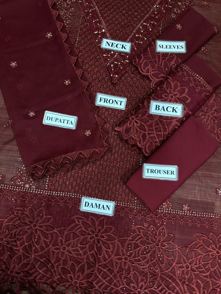 Crimson Chiffon Suit-Aarasta