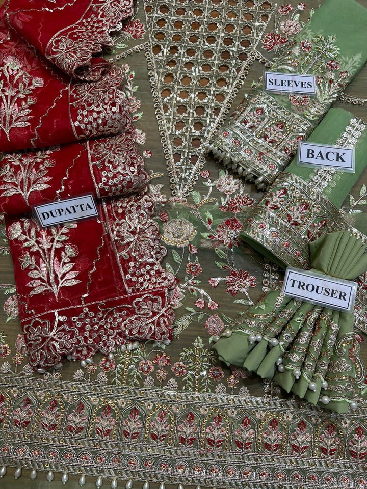 Crimson Organza Suit-Aarasta