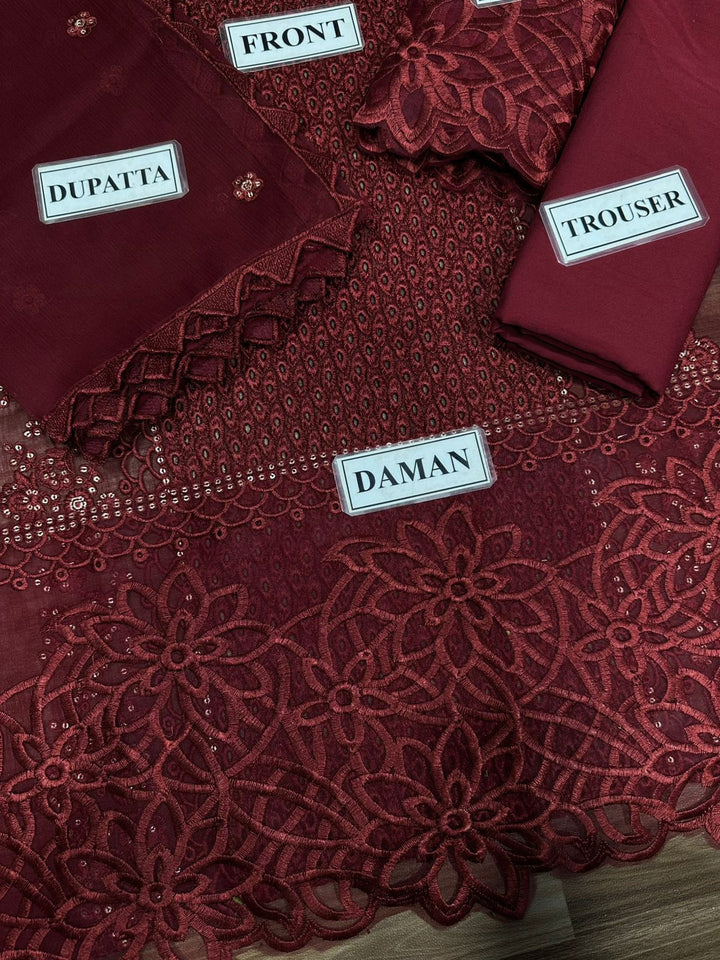 Crimson Chiffon Suit-Aarasta