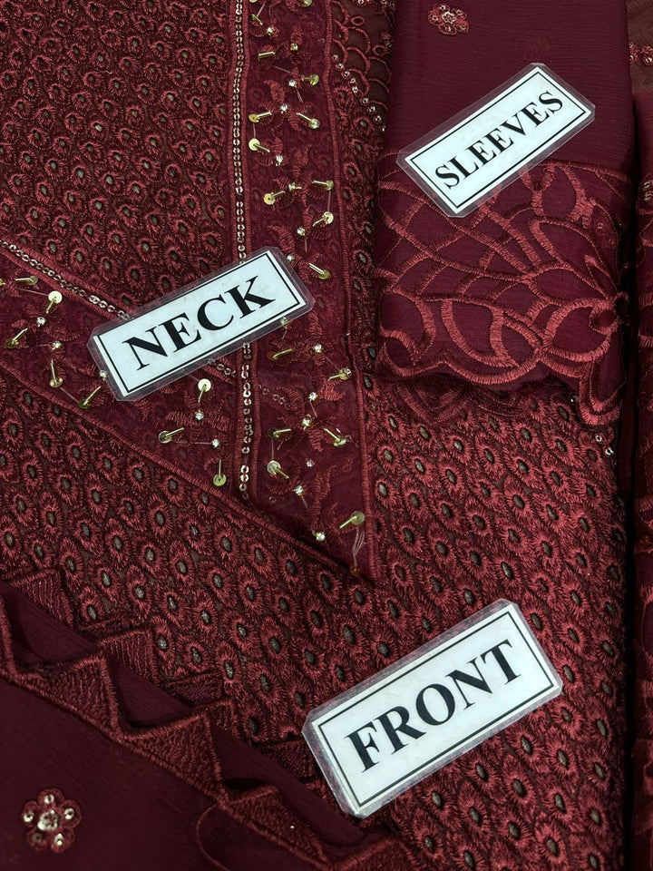 Crimson Chiffon Suit-Aarasta