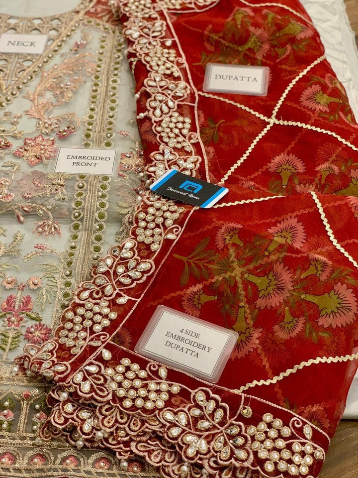 Crimson Organza Suit-Aarasta