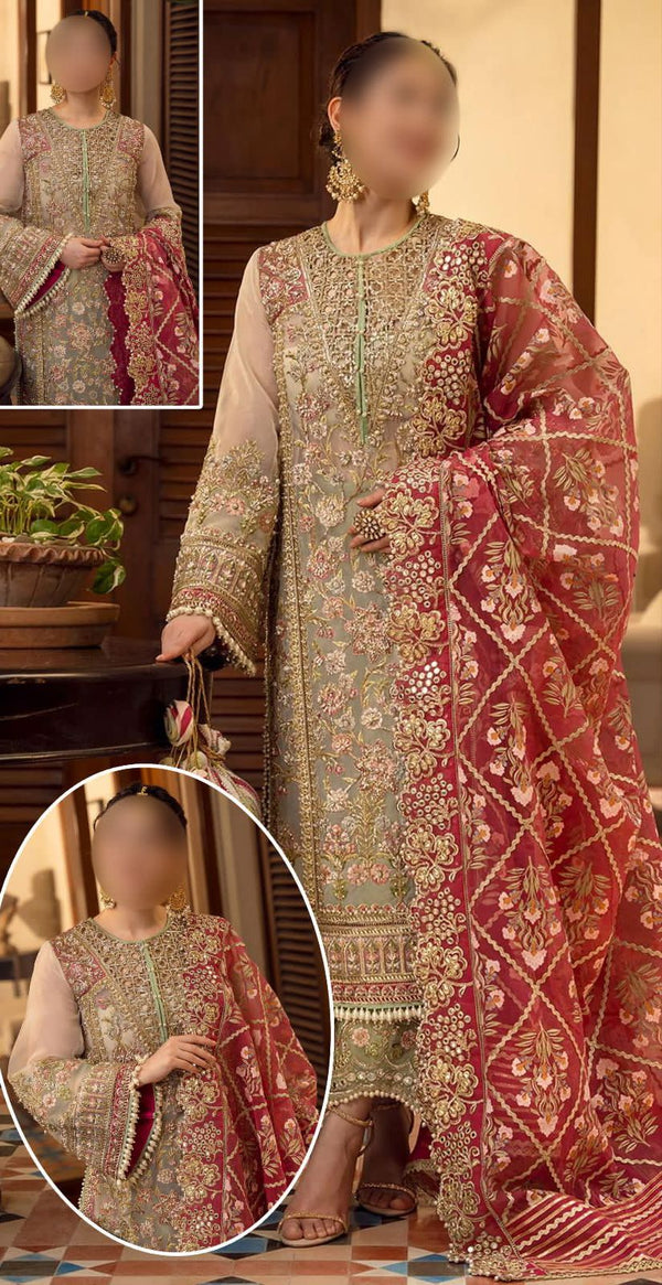 Crimson Organza Suit-Beige-Organza-Aarasta