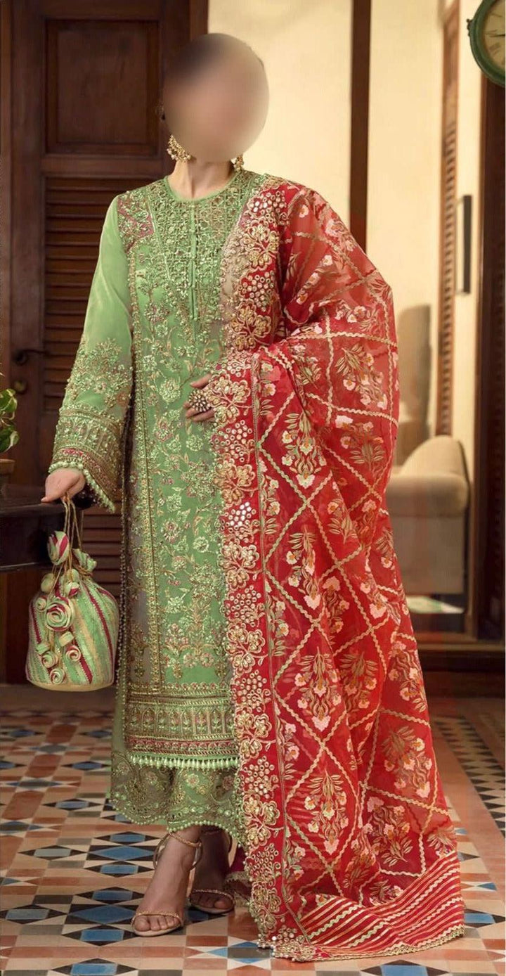 Crimson Organza Suit-Green-Organza-Aarasta