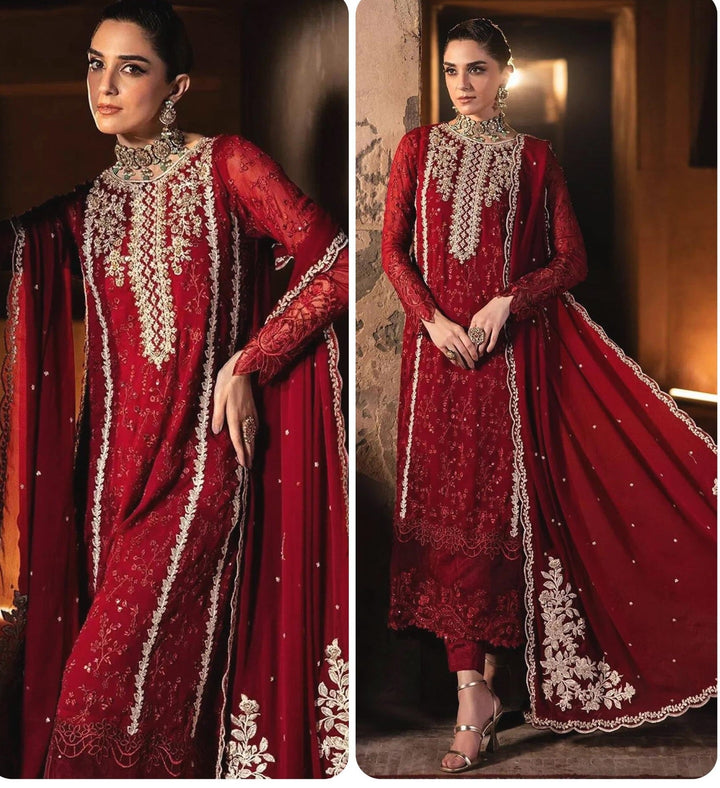 Azure Chiffon Suit-Red-Chiffon-Aarasta