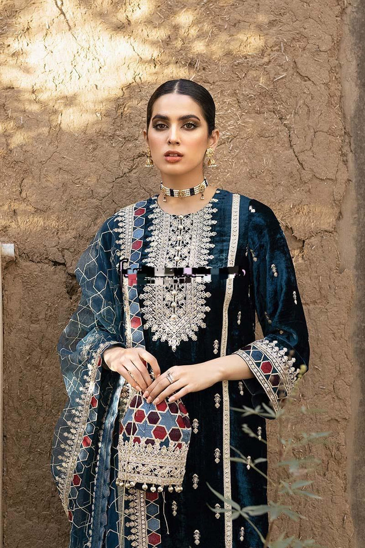 Cross Stitch Velvet Suit-Navy-Velvet-Aarasta