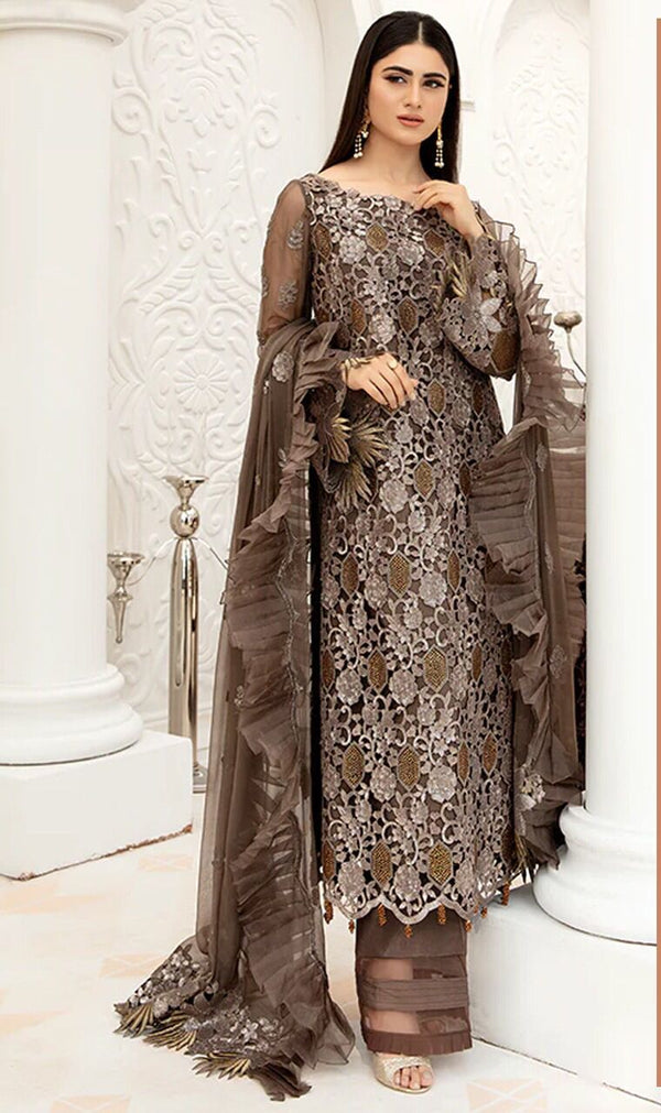 Elaf Organza Suit-Brown-Organza-Aarasta