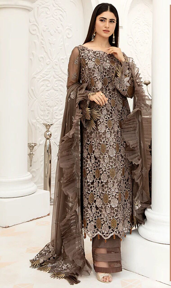 Elaf Organza Suit-Brown-Organza-Aarasta