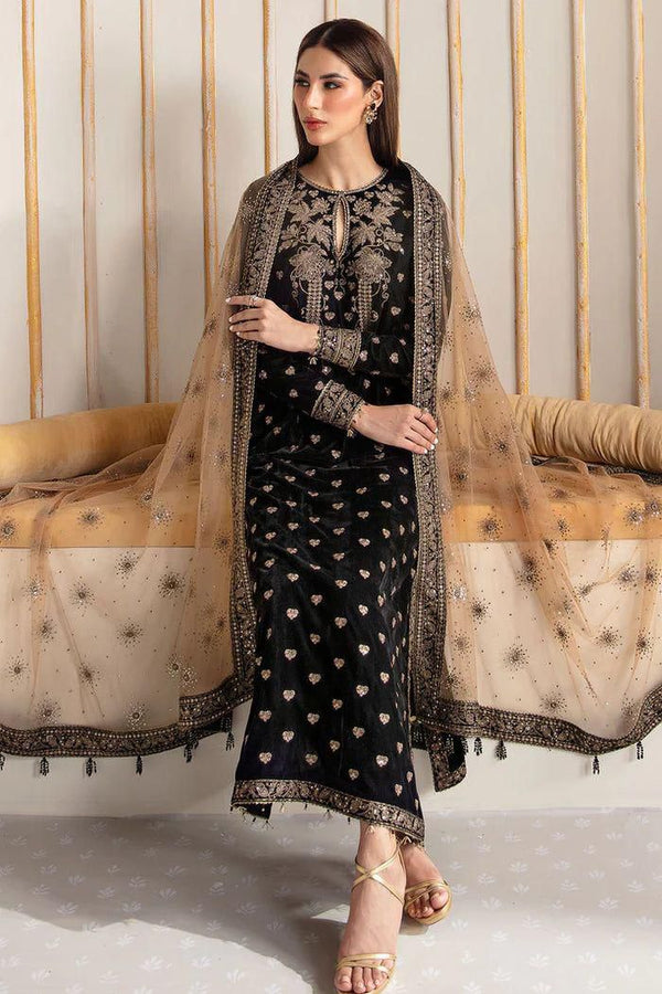 Emaan Adeel Velvet Suit-Black-Velvet-Aarasta