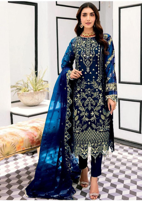 Emaan Adeel Organza Suit-Blue-Organza-Aarasta
