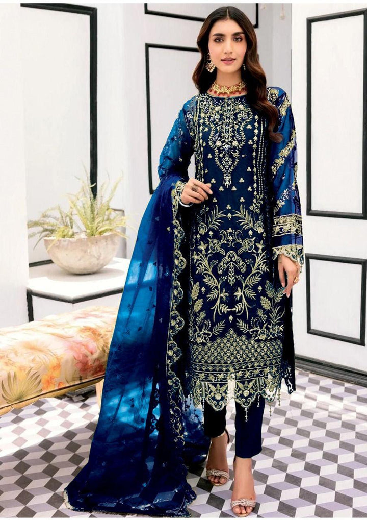Emaan Adeel Organza Suit-Blue-Organza-Aarasta