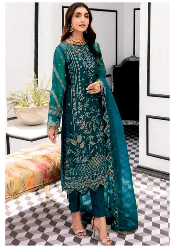 Emaan Adeel Organza Suit-Green-Organza-Aarasta