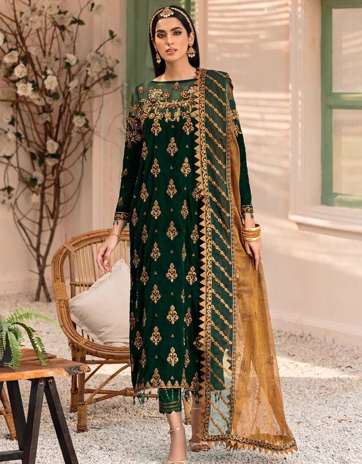 Emaan Adeel Velvet Suit-Green-Velvet-Aarasta
