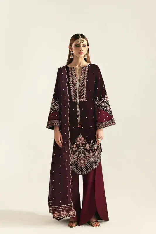 Emaan Adeel Velvet Suit-Maroon-Velvet-Aarasta