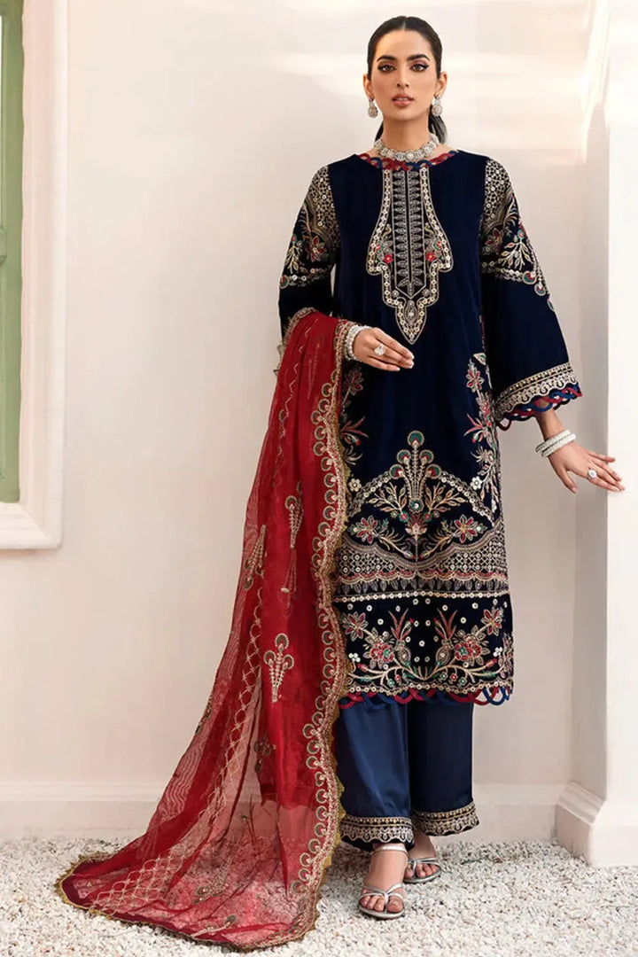 Emaan Adeel Velvet Suit-Navy-Velvet-Aarasta