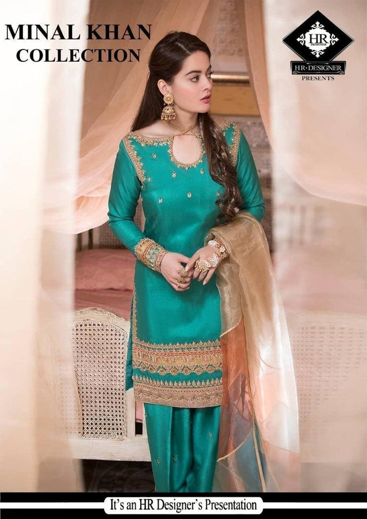 Minal Khan Chiffon Suit-Green-Chiffon-Aarasta