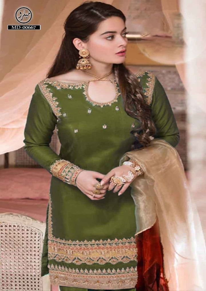 Erum Khan Organza Suit-Green-Organza-Aarasta