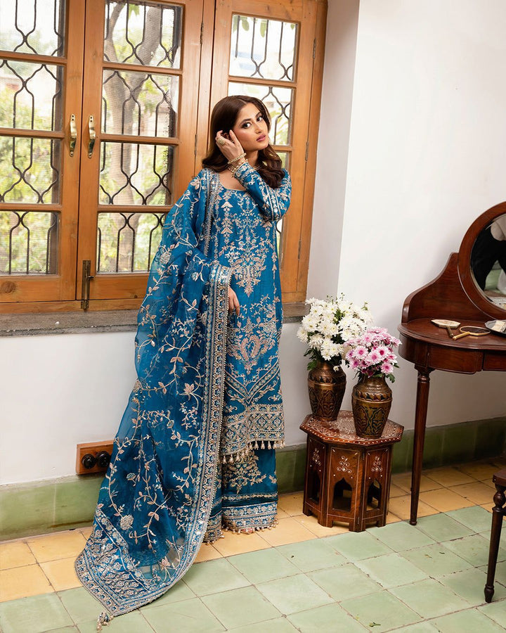 Faiza Saqlain Organza Suit-Blue-Organza-Aarasta