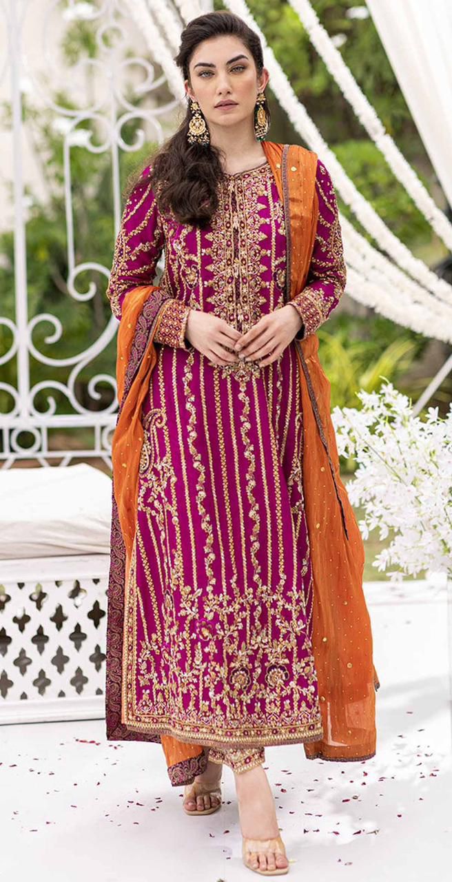 Farah Talib Aziz Chiffon Suit-Red-Chiffon-Aarasta