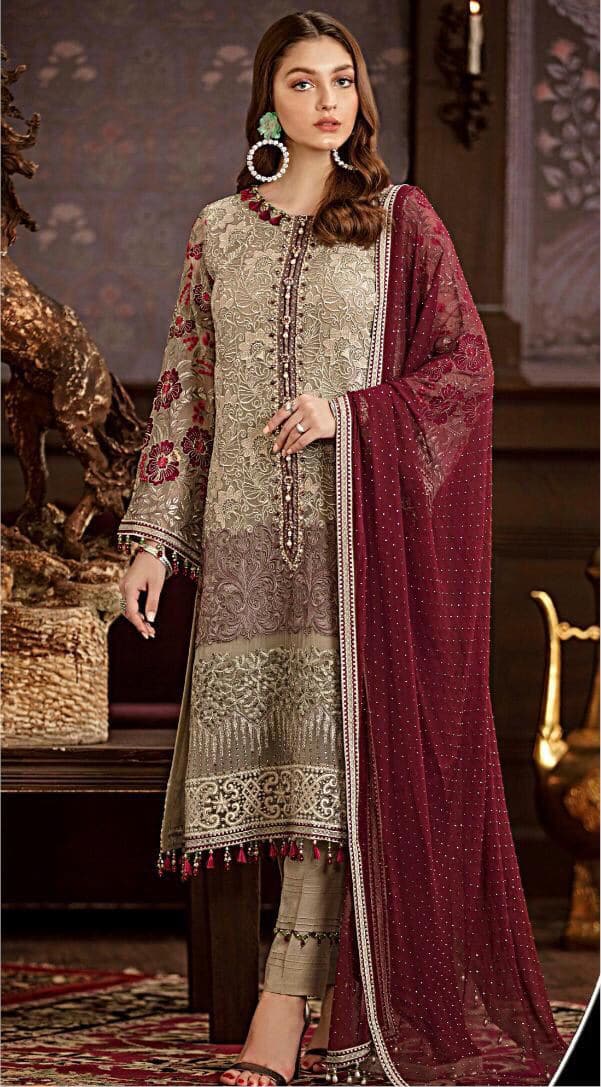 Flossie Chiffon Suit-Beige-Chiffon-Aarasta