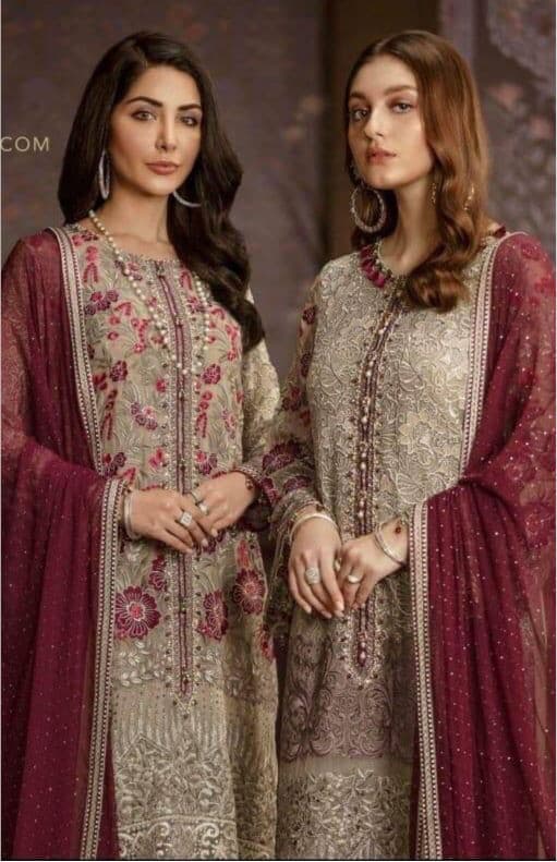 Flossie Chiffon Suit-Beige-Chiffon-Aarasta