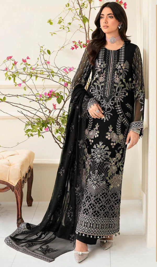 Flossie Chiffon Suit-Black-Chiffon-Aarasta