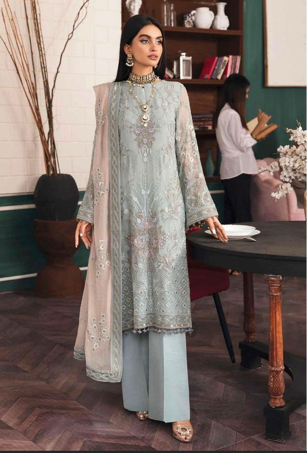 Flossie Organza Suit-Ferozi-Organza-Aarasta