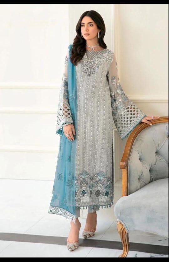 Flossie Organza Suit-Grey-Organza-Aarasta