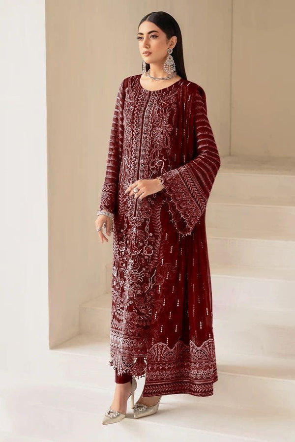 Flossie Chiffon Suit-Maroon-Chiffon-Aarasta