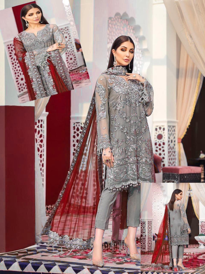 Gulaal Net Suit-Grey-Net-Aarasta