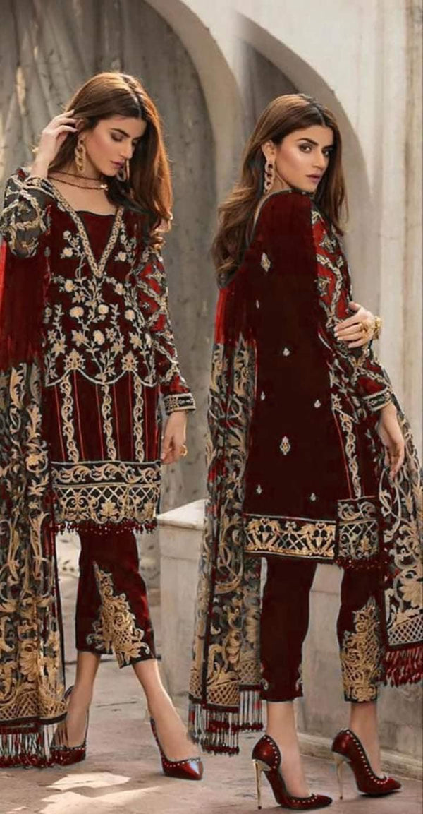 Gulaal Chiffon Suit-Maroon-Chiffon-Aarasta