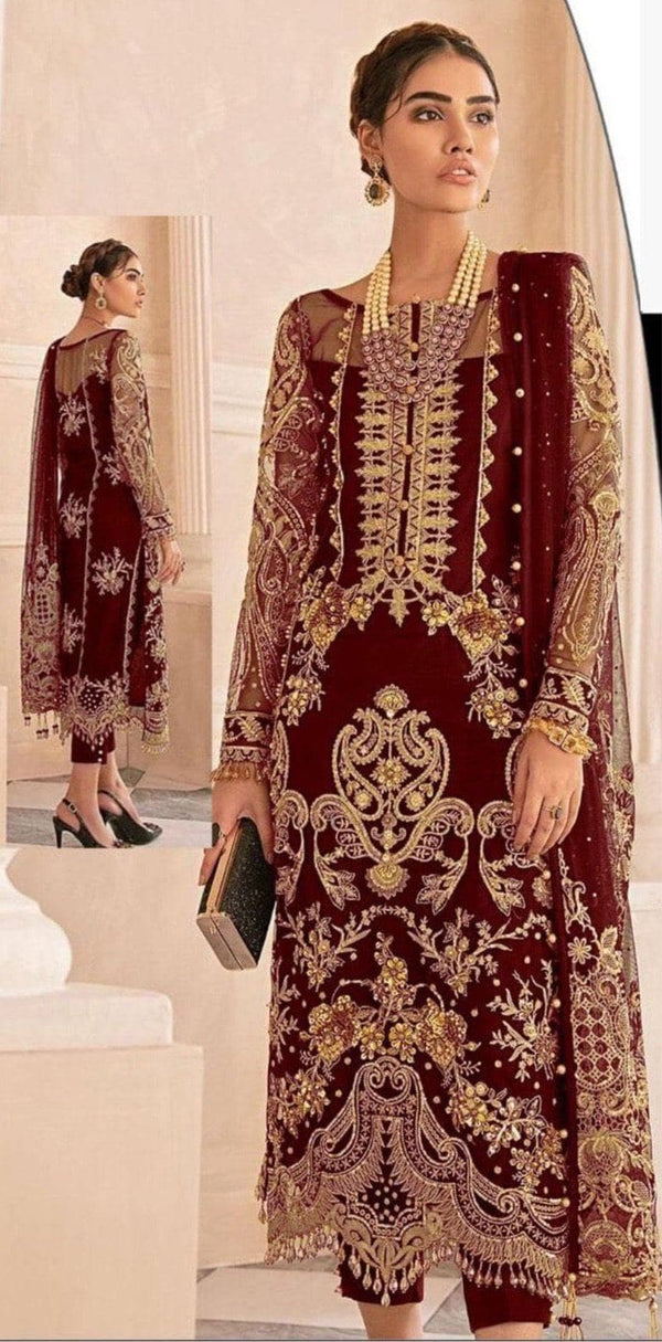 Gulaal Chiffon Suit-Maroon-Chiffon-Aarasta