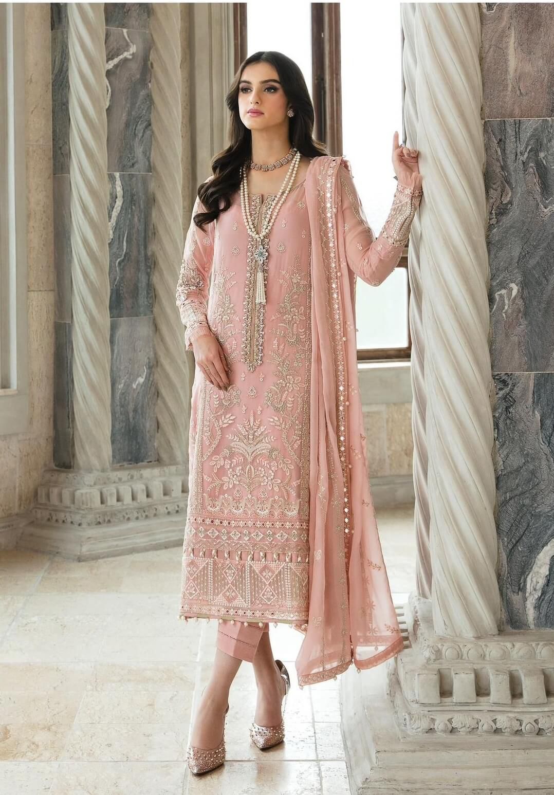 Gulaal Organza Suit-Peach-Organza-Aarasta