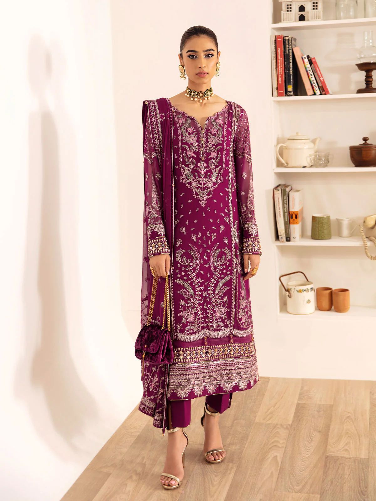 Gulaal Chiffon Suit-Red-Chiffon-Aarasta