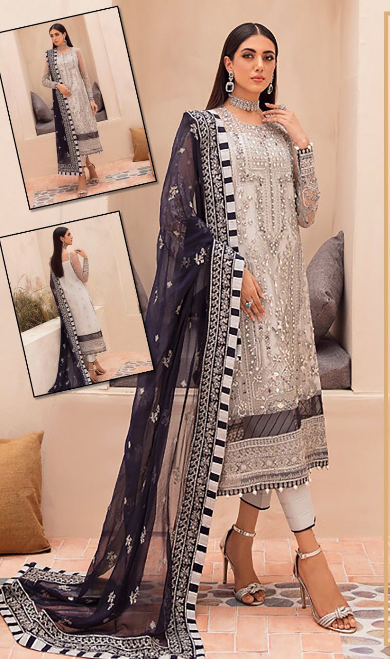 Gulaal Organza Suit-Silver-Organza-Aarasta