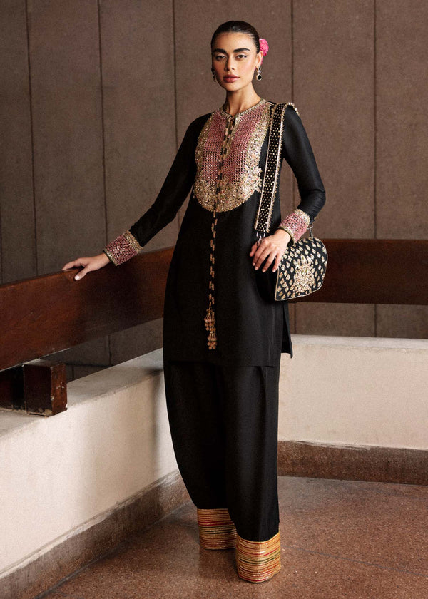 Hussain Rehar Silk Suit-Black-Silk-Aarasta