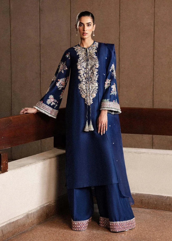 Hussain Rehar Silk Suit-Navy-Silk-Aarasta
