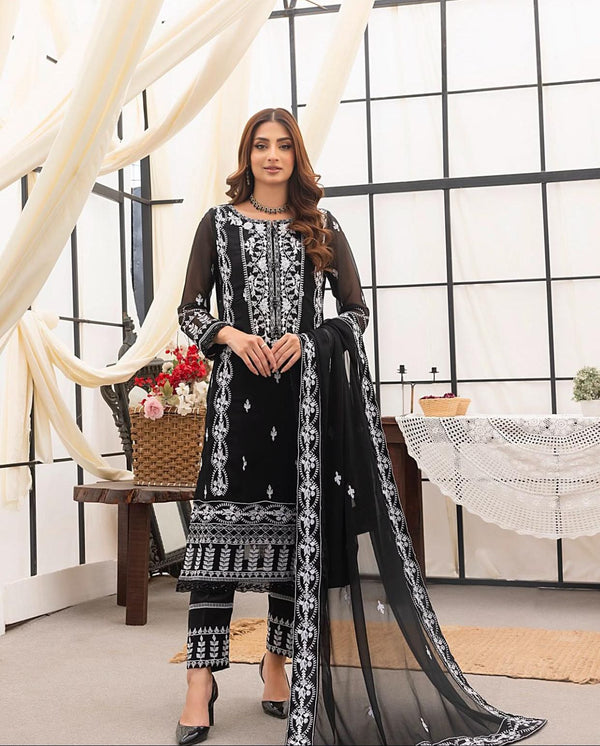 Iznik Chiffon Suit-Black-Chiffon-Aarasta
