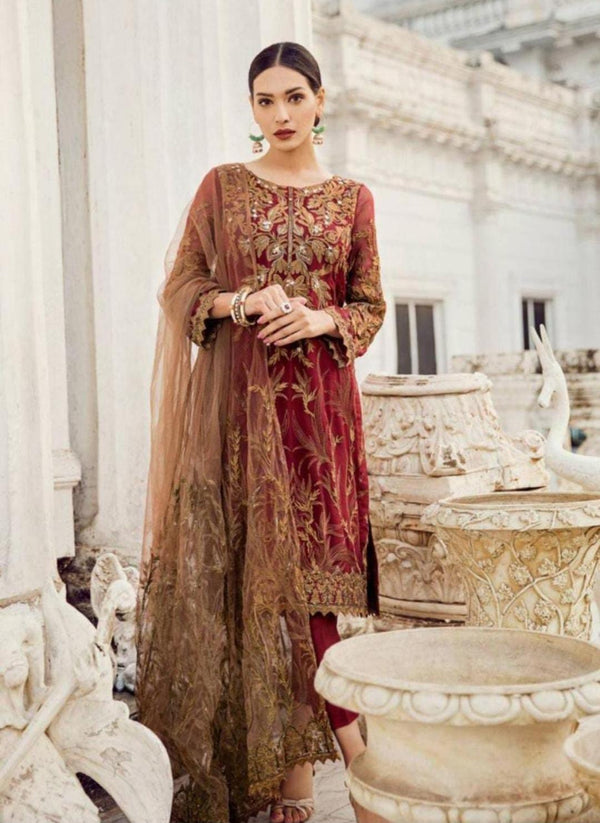 Iznik Chiffon Suit-Maroon-Chiffon-Aarasta