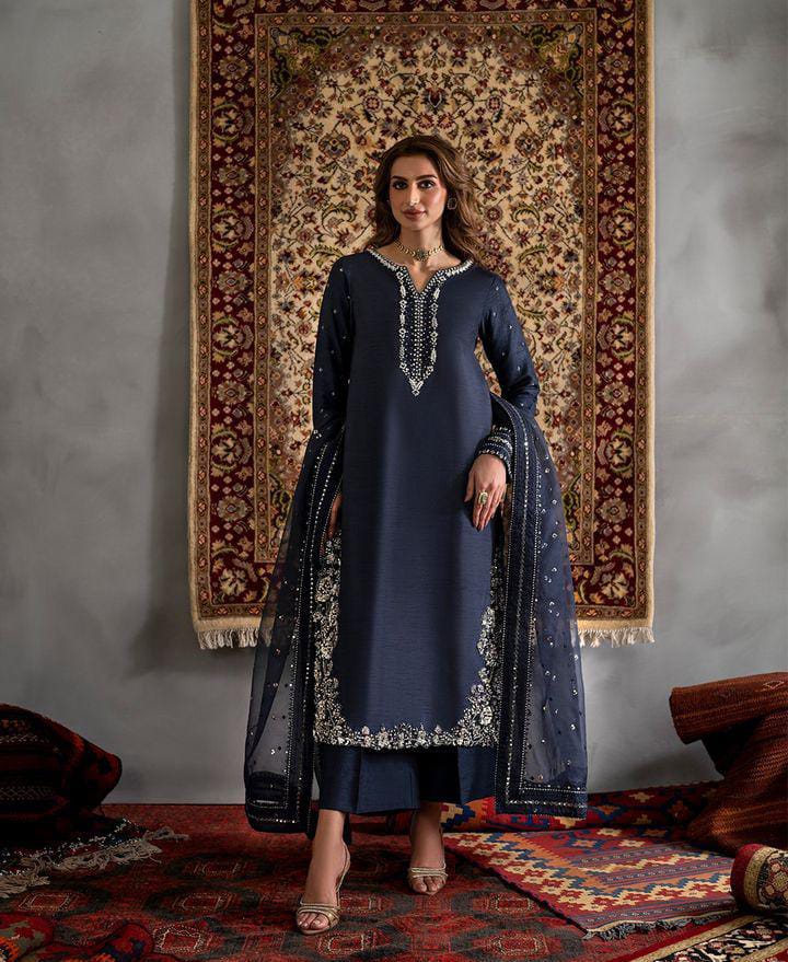 Iznik Silk Suit-Navy-Silk-Aarasta