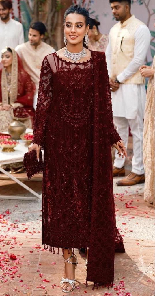 Kanwal Malik Organza Suit-Maroon-Organza-Aarasta