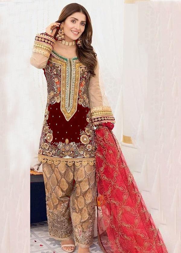 Khuda Buksh Chiffon Suit-Maroon-Chiffon-Aarasta